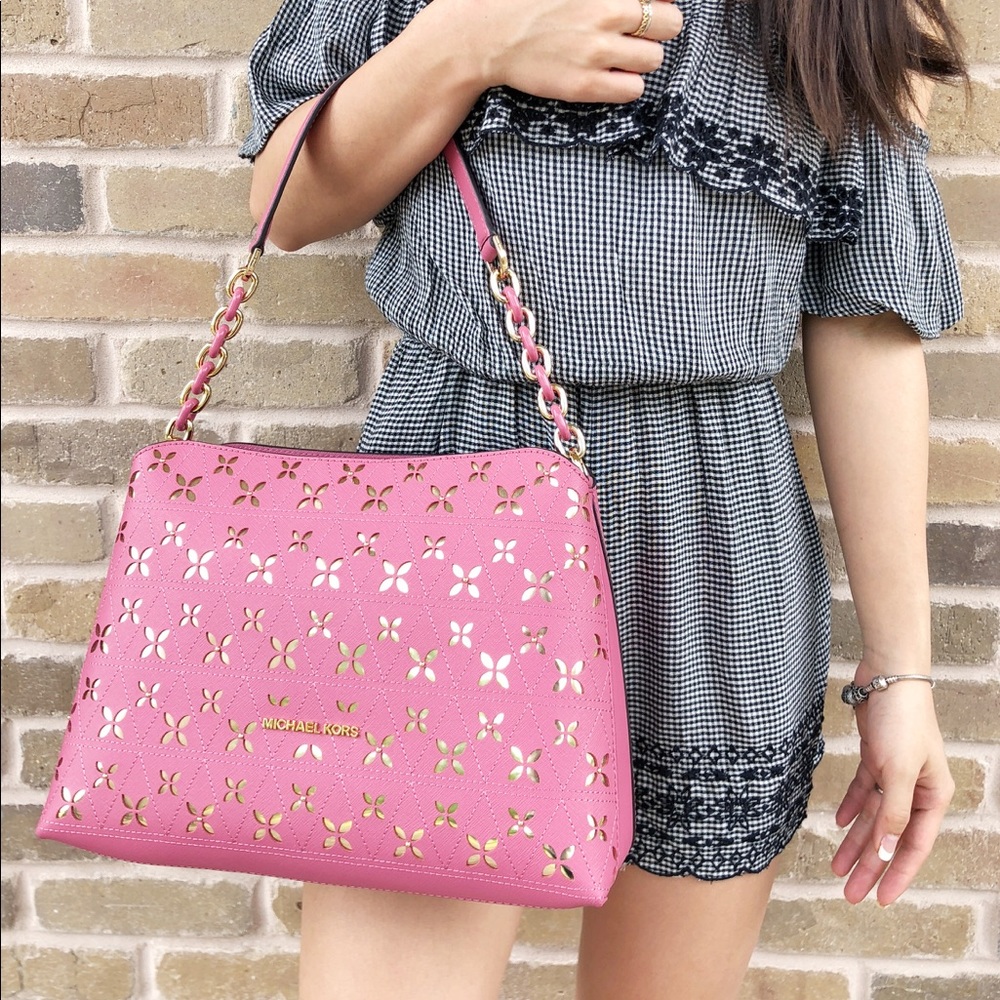 Michael Kors Portia Large perforated Satchel Pink - Picture 1 of 8
